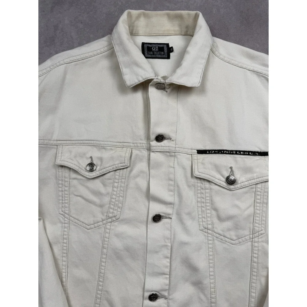 VTG GII Playboy Jeans Collection Men LL Cream Corduroy Trucker Jacket Y2K Casual